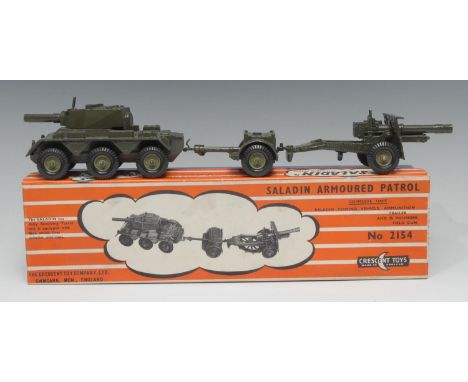 Crescent Toys No.2154 Saladin Armoured Patrol set, comprising Saladin towing vehicle, ammunition trailer and 25 pounder field