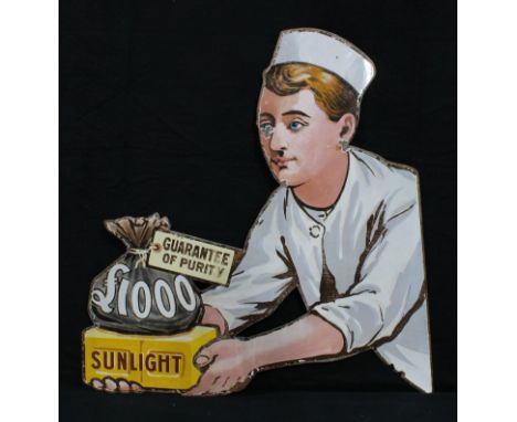 Advertising, Lever Brothers, Sunlight Soap – a late 19th/early 20th century ‘Baker Boy’ (facing left) die-cut pictorial ename