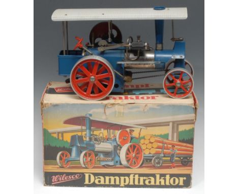A Wilesco D40 live steam traction engine (Dampftraktor) "Old Smoky", painted blue body with mirror polished nickel-plated boi