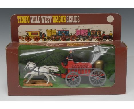 Timpo Toys Fire Engine, reference 280, from the Timpo Wild West Wagon Series, comprising of two horse team, red Clay County F