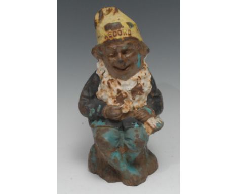 Advertising - a Record Tools (Sheffield) painted cast iron novelty shop doorstop in the form of a seated gnome, 25cm high, ea