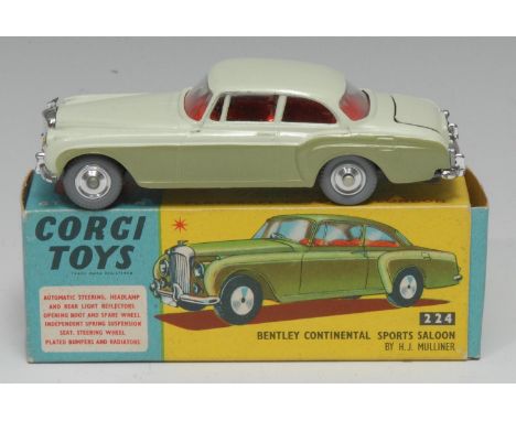 Corgi Toys 224 Bentley Continental Sports Saloon by H.J.Mulliner, two tone green and pale green body, red interior, chrome sp