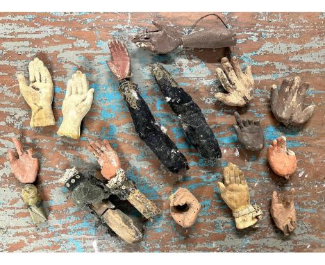 Puppetry - a collection of puppet limbs and puppet accessories, comprising a quantity of wooden control bars, various sizes; 
