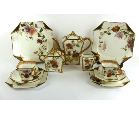 A fine Doulton Burslem Aesthetic movement tea service
Comprising teapot, milk jug, twin handled lidded sugar bowl, slop bowl,