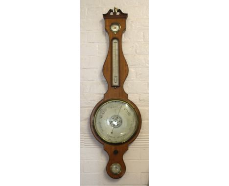 A large four glass combination barometer/thermometer, 19th CenturyThe arched pediment over a damp/dry meter and thermometer t