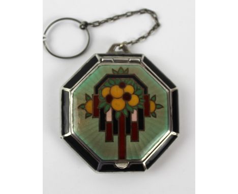 A fine Art Deco sterling silver and guilloche enamel powder compact
Of octagonal form, having beautiful Art Deco floral and g