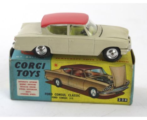 A boxed Corgi no. 234 Ford Console Classic Cream, salmon pink roof, lemon interior, silver trim, chrome spun hubs, in yellow 