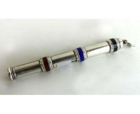 S Mordan & Co - Three colour propelling pencilOf cylindrical form, length 7cm, including top eyelet    CONDITION REPORT:  The