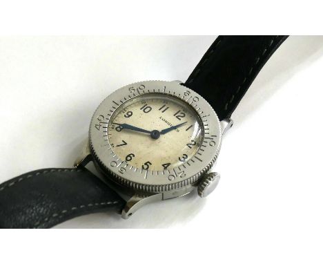 A rare Longines Weems Pilots or Navigators watch WWII periodWith stainless steel case, and dial with Roman numerals, serial n