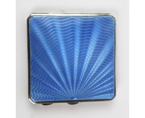 A George VI Art Deco hallmarked silver and guilloche enamel powder compact
Of square form, decorated with a sunburst design o