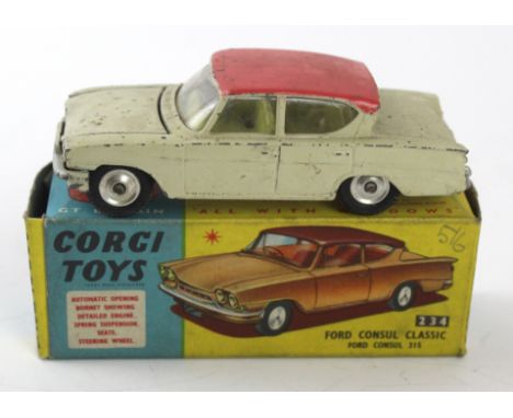 A boxed Corgi no. 234 Ford Console Classic Cream, salmon pink roof, lemon interior, silver trim, chrome spun hubs, in yellow 