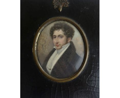 19th Century British School - oval miniature portrait of John BrahmsSet in an ebonised frame, image size 7x6cm