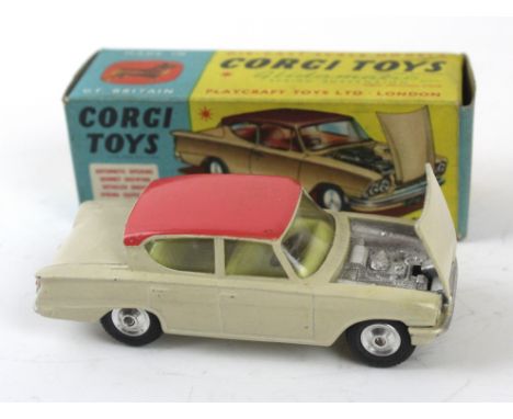 A boxed Corgi no. 234 Ford Console Classic Cream, salmon pink roof, lemon interior, silver trim, chrome spun hubs, in yellow 