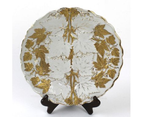 A 19th Century Meissen porcelain cabinet plate
Having relief decoration depicting oak leaves with gilt highlights, blue cross