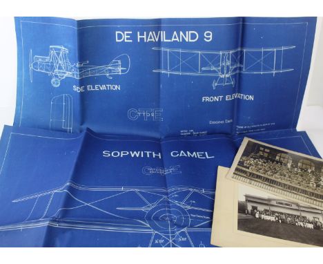 A collection of blueprints, portraits and photographs relating to the RAF during WWI To include blueprint of a sopwith camel 