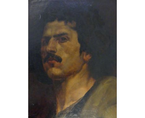 19th Century British School - 'Head and Shoulders portrait of a young man' Oil on canvas, indistinctly initialled lower left,
