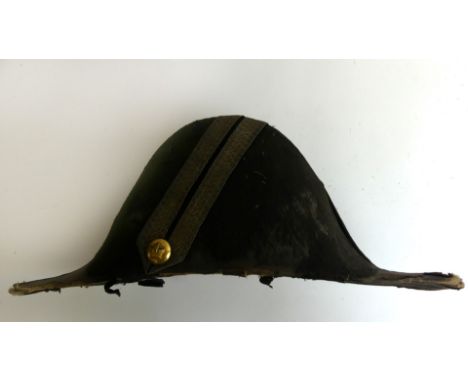 A Naval Officer bicorn hat, early to mid 19th Century43cm hat with silver bullion detail and gilt button crown emblem, intern
