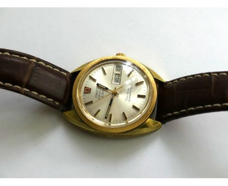 An Omega Electronic Chronometer watchThe circular silvered dial with Roman numerals and date aperture, diameter of face 37mm 