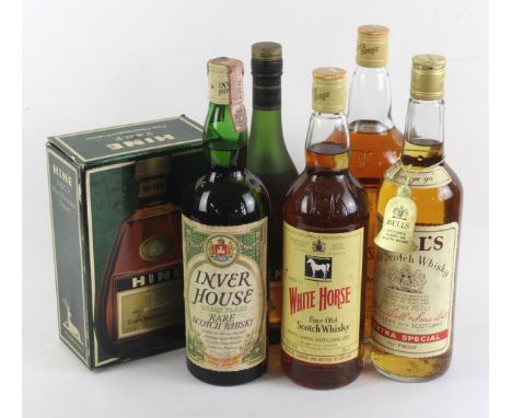 6 bottles mixed lot Older Proprietory Brands Whisky and Cognac from 1960's/1970's Comprising 1 bottle (75cl.) Inver House 'Gr