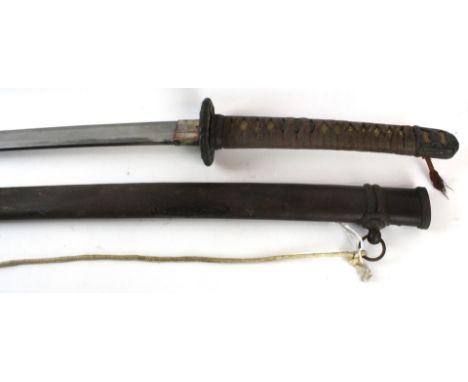 A Japanese WWII Showa period Infantry officers sword 69cm curved single edged blade, with military fittings, fish skin grip w