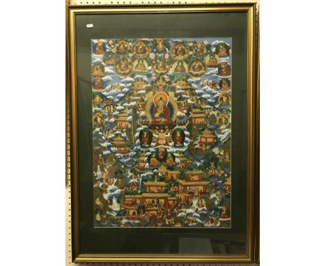 TIBETAN SCHOOL "Life of the Buddha" a Thangka, watercolour gouache with gilt highlighting, unsigned, 78 cm x 58 cm together w
