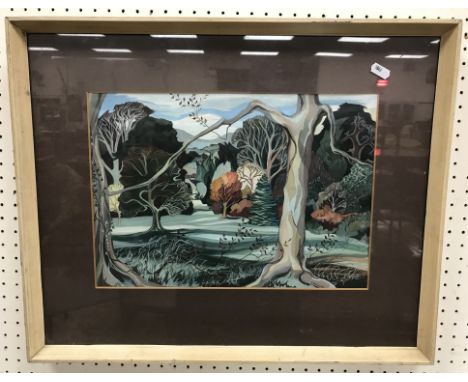 L HUNTER "Parkland landscape", watercolour gouache in the Arts & Crafts taste, signed in pencil lower right, IN THE MANNER OF