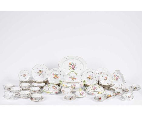 A Herend 'Bouquet de Herend' pattern part dinner service comprising a large oval tureen and cover, two graduated oval platter