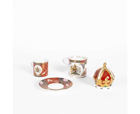 A Royal Crown Derby Queen Mother 100th Birthday Crown, no.211 of 950, a Royal Worcester Queen Elizabeth II Golden Jubilee cup