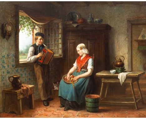 Jan Jacobus Matthijs Damschroder (1825-1905)The Accordion Playersigned lower leftoil on canvas66cm x 82.5cmCanvas is lined, w