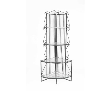 A modern metal corner garden plant stand, four tiers, 88cm wide approx. x 200cm high
