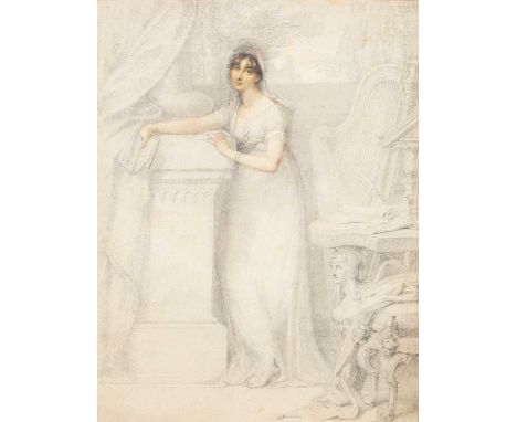Richard Cosway (1742-1821)Portrait of Lady Ordefull-length, leaning on a column, holding a bookwatercolour and pencil28cm x 2