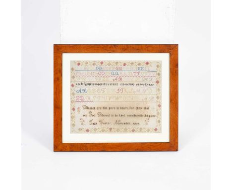 An alphabet sampler by Jane Foster, dated 1852, 25cm x 31cm
