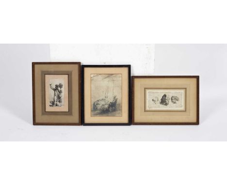 After Rembrandt van Rijn (1606-1669)Three Headsetching5.5cm x 12.5cmwith two further prints after the same artist