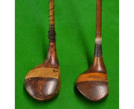 2x striped top persimmon drivers incl R Simpson small head stamped Wagle & Co Bombay to the shaft and another unnamed large h