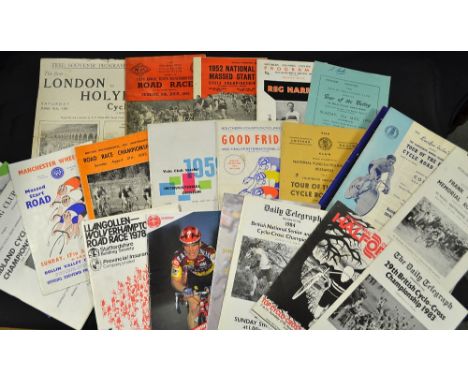 Selection of various cycle race programmes from the 1950s onwards to include 1951 "The First London to Holyhead Cycle Race", 