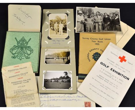 1940's Collection of Golfing Photographs, Autographs and other ephemera - to incl players Walter Hagen, Joe Kirkwood (USA) ,B