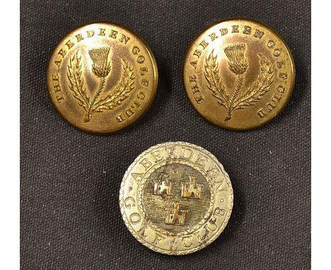 3x various Aberdeen Golf Club buttons to include it white metal button embossed with the clubs crest and to brass buttons emb