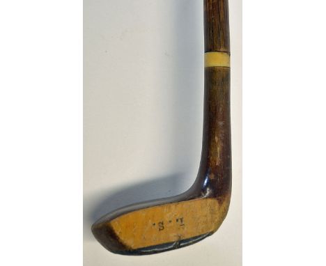 Tom R. Fernie Sunday golf walking stick - fitted with socket head golf club handle with owners initials L.S to the face - som