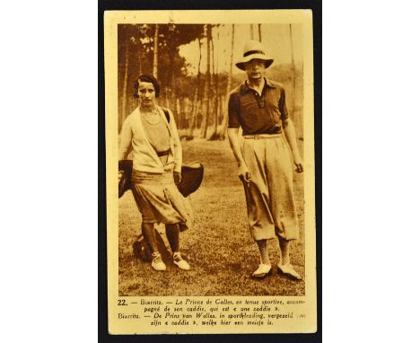 Scarce H.R.H The Prince Wales golfing postcard - in France playing Biarritz golf course - unused some wear to edges 