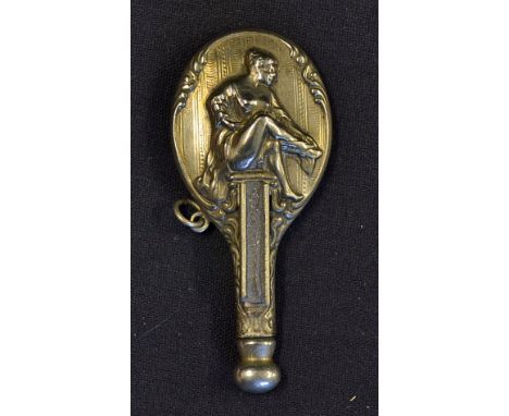 Rare Lawn Tennis Continental Metalware Matchstick Striker in the form of a miniature Lawn Tennis Racket, the reverse decorate