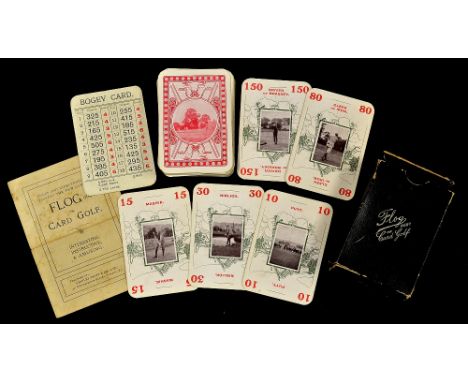 Rare Vic. Golf Card game c.1900 - titled "Flog or Card Golf" comprising 52 cards featuring real golfing photographs relative 