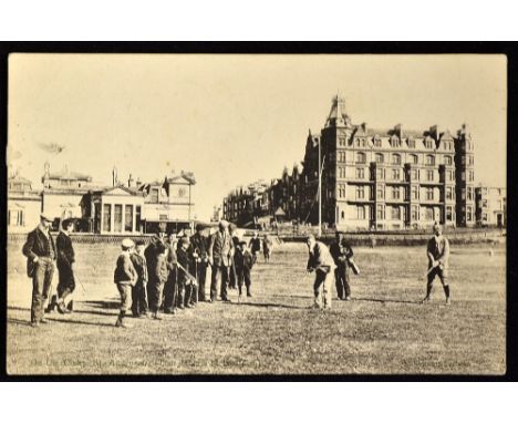 Tom Morris St Andrews golfing postcard - depicting Old Tom on the first fairway similar to lot 820 without the inscription - 