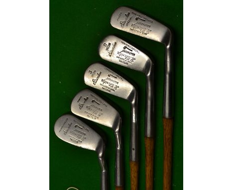 Fine set of  5 x Tom Stewart Smith's Patent anti-shank irons - stamped R Claridge comprising of 2,3, jigger, mashie and mashi