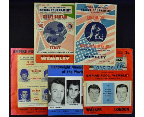 1951 Amateur Boxing Tournament Programme Great Britain v Italy, 1961 Great Britain v America, 1964 Lightweight Championship o