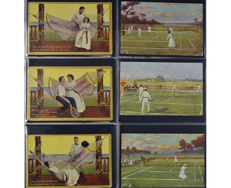 Lawn Tennis 1900s onwards Postcard Album consisting of approximately 200 wonderful Lawn Tennis themed postcards, playing card