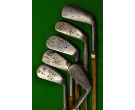 6 x mashie irons  - makers incl Alex Herd mussel back with Moor Park shaft stamp, Arnaud Massy smf mid iron, Winton Montrose 