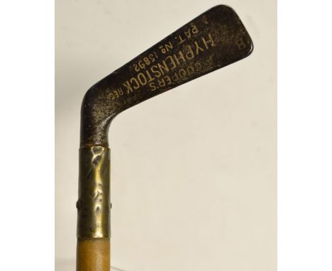 Interesting Sunday golf walking stick-fitted with Coopers Hypenstock stock metal putter hand Pat no 15692 with brass collar a