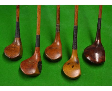 5x various socket head woods incl a large brassie, together with 4 smaller heads incl Dreadnought Junior Baffie, R Forgan bra