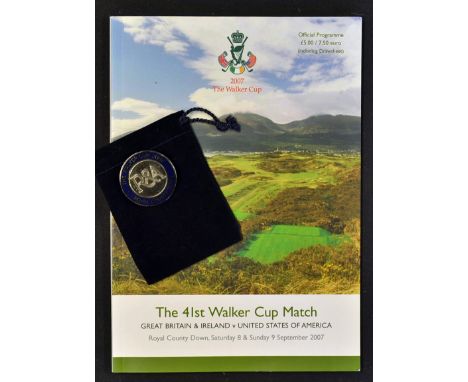 2007 Walker Cup golf programme and official R&A enamel badge - played at Royal County Down Golf Club - c/w enamel badge and p