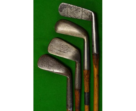 4 x various irons incl R Forgan POWF Smf lofting iron, Alex Weir Cruden Bay smf mashie,  an iron with additional full back we